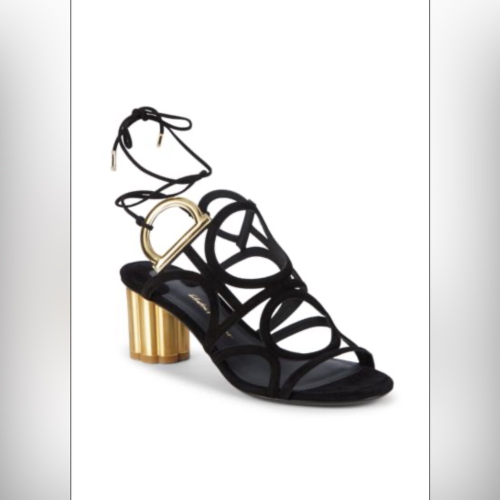 NIB Salvatore Ferragamo Vinci Ankle-Tie Suede Heel Sandals 7